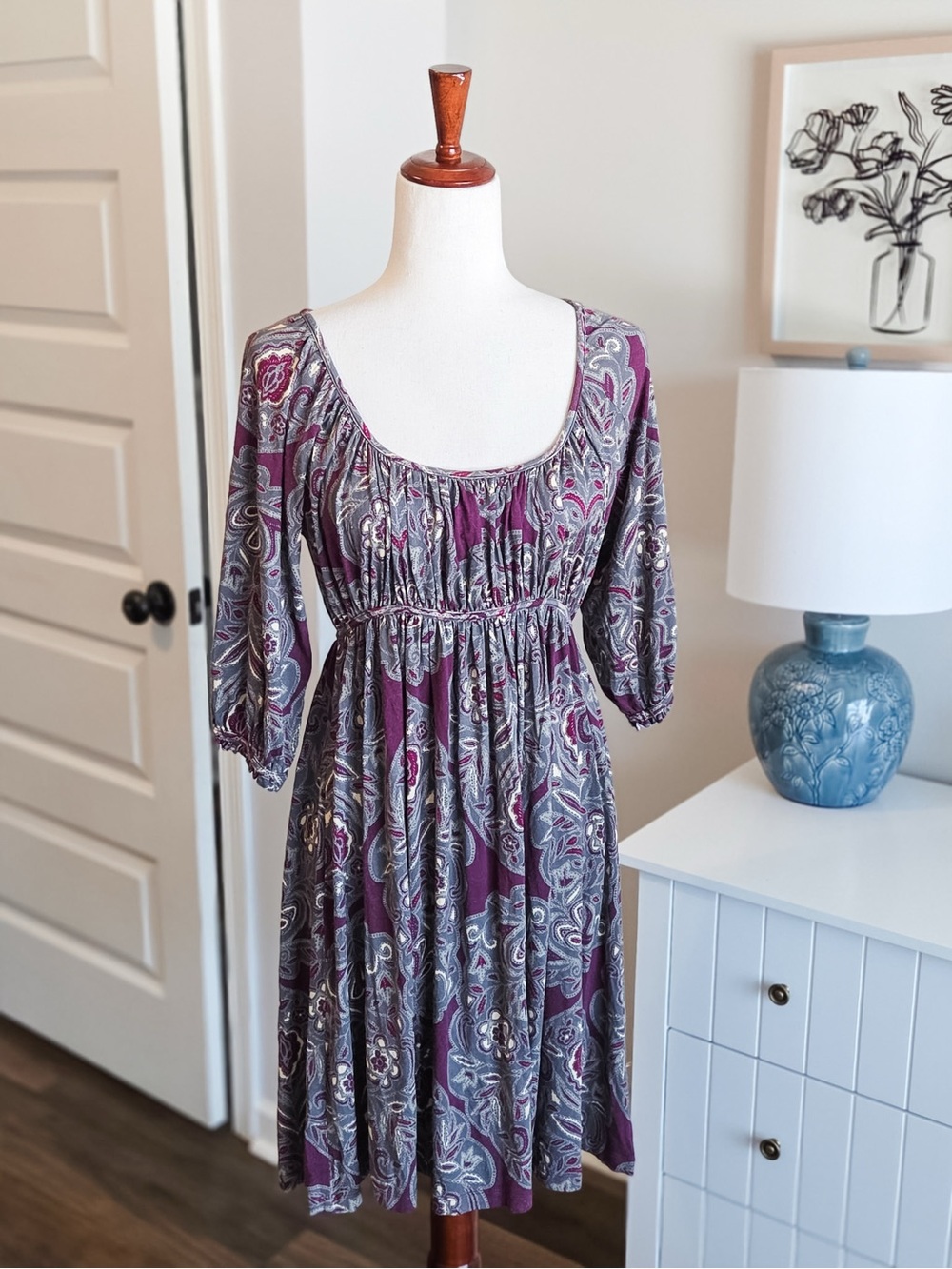 Purple Paisley Scoop-Neck Women's Dress